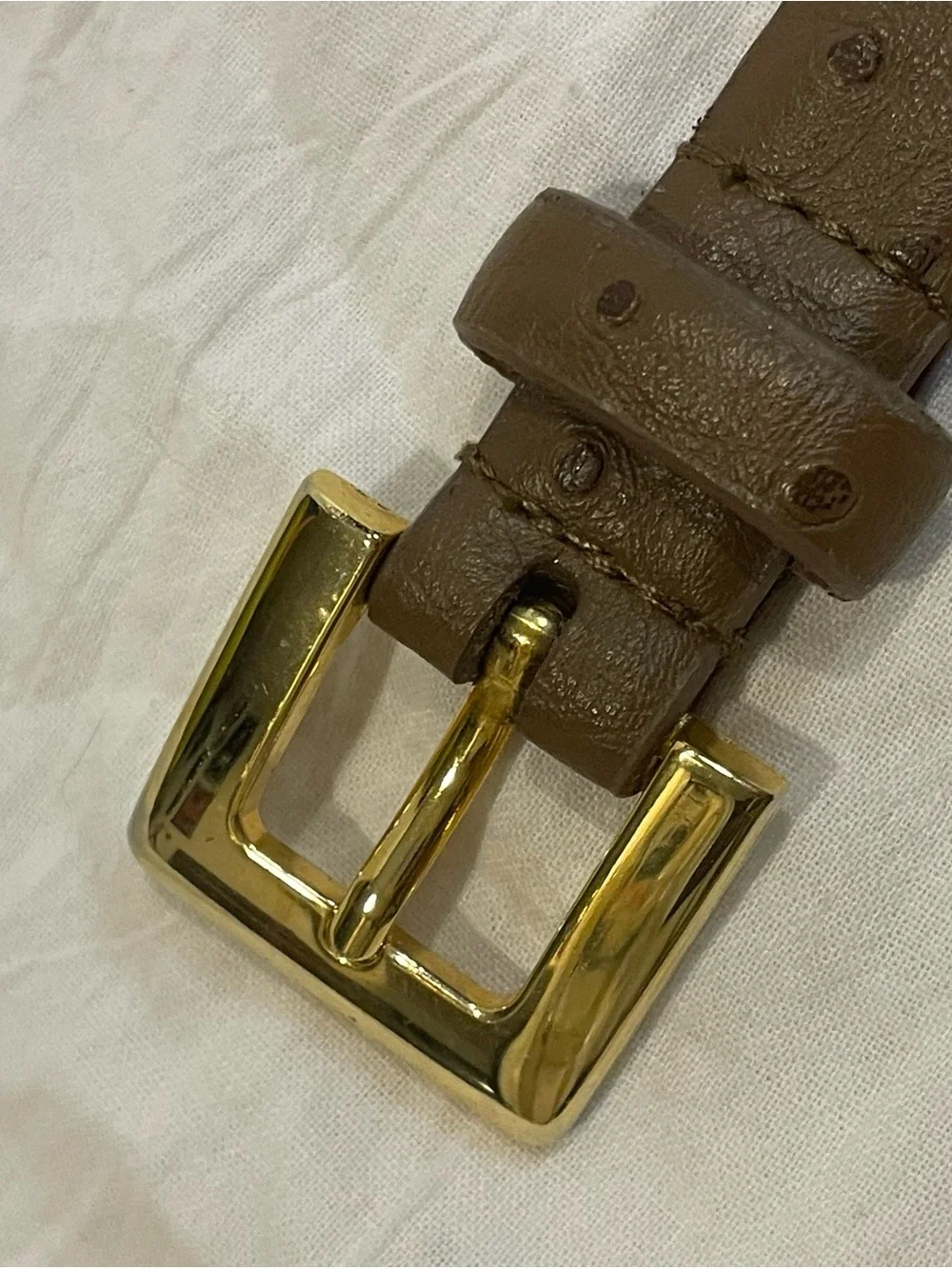 Brown Genuine Leather Ostrich Embossed Gold Buckle Belt Western Y2K